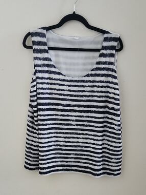 Jones New York White and Navy Striped Women's Tank Top